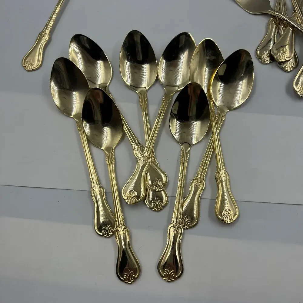 Vtg 45 Piece Alco Prescott Forge Regency Style Goldware Stainless Steel Flatware